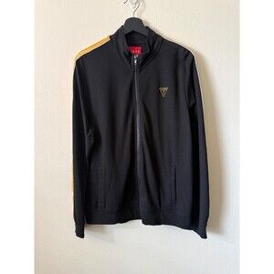 GUESS Men’s Adrian Black Track Jacket Gold Stripe Detail M
